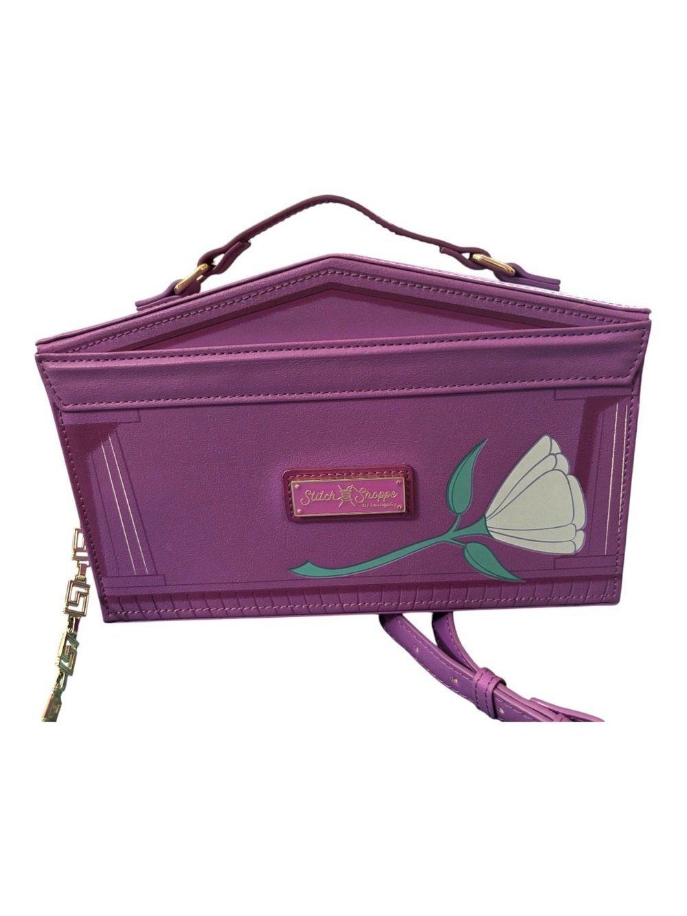 Loungefly Pink Sculptural Panel Box Crossbody with Gold Chain - Picture 8 of 12